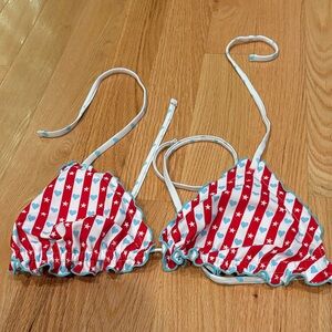 Red and White Striped Bikini Top with Stars